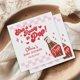 Pink Red She's Ready to Pop Baby Shower Serviette