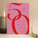 Pink Red Shh It's a Surprise 50th Birthday Party Einladung<br><div class="desc">Celebrate your 50th birthday with these modern party invitations. Personalize your invitations with your party details and edit text,  fonts and colours.</div>