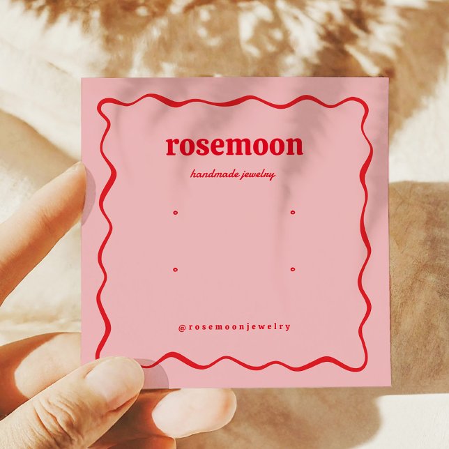 Pink Red Squiggle Modern Earring Display Card (Von Creator hochgeladen)