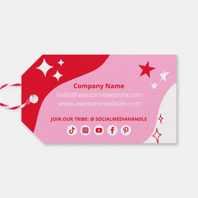 Pink Red Stars Custom Business Logo Social Media Geschenkanhänger (Rückseite Horizontal)