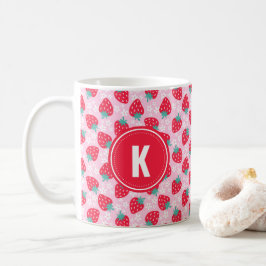 Pink Red Strawberries Floral Pattern Monogram Kaffeetasse