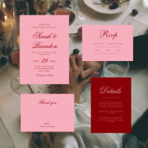 Pink Red Valentines Minimalist Script Wedding