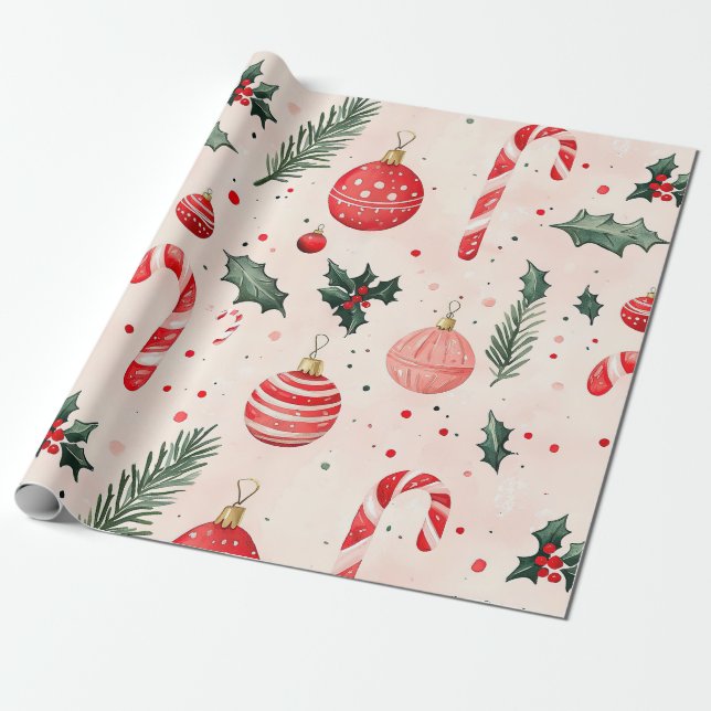 Pink Red Vintage Weihnachten Geschenkpapier (Ungerollt)