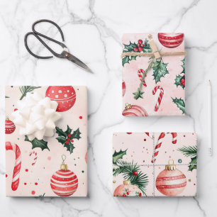Pink Red Vintage Weihnachten Geschenkpapier Set