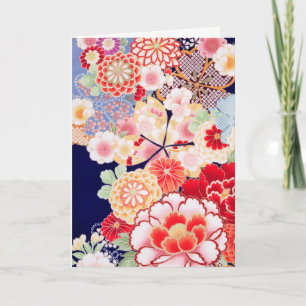 PINK RED WHITE BLUME Peony, Rose Japanisches Blume Feiertagskarte