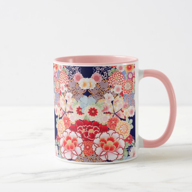 PINK RED WHITE BLUME Peony, Rose Japanisches Blume Tasse (Rechts)