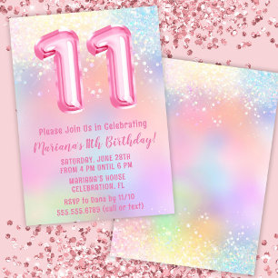 Pink Regenbogen 11. Geburtstag Einladung
