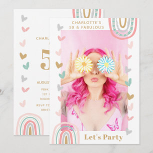 Pink Regenbogen 50 & Fantastisch Foto 50. Geburtst Einladung