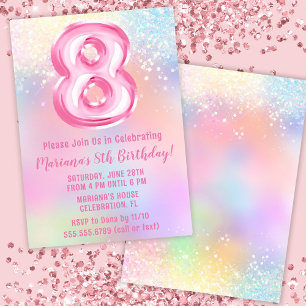 Pink Regenbogen 8. Geburtstag Einladung