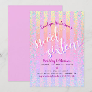 Pink Regenbogen-Ombre Sweet Sixteen Geburtstagsscr Einladung