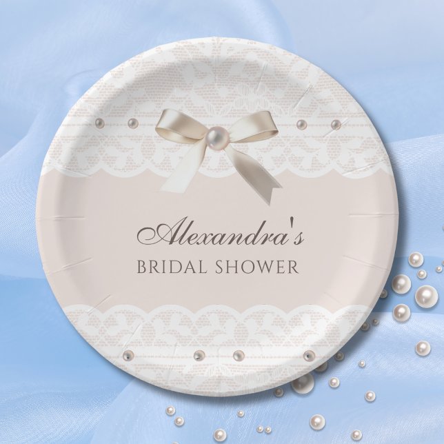 Pink Regency Satin Bow Lace Brautparty Pappteller (Von Creator hochgeladen)