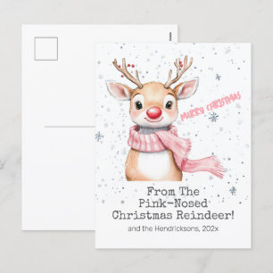 Pink Reindee Weihnachtskarte Feiertagspostkarte