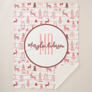 PINK REINDEER & CHRISTMAS BÄUME CUSTOM MONOGRAM SHERPADECKE