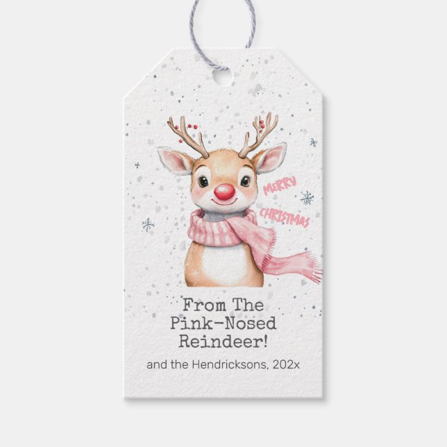 Pink Reindeer Christmas Geschenkanhänger (Vorderseite)
