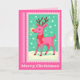 Pink Reindeer Christmas Postage Briefmarke Feiertagskarte