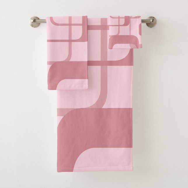 Pink Retro 60er Jahre Abstraktes Muster Badhandtuch Set (Insitu)