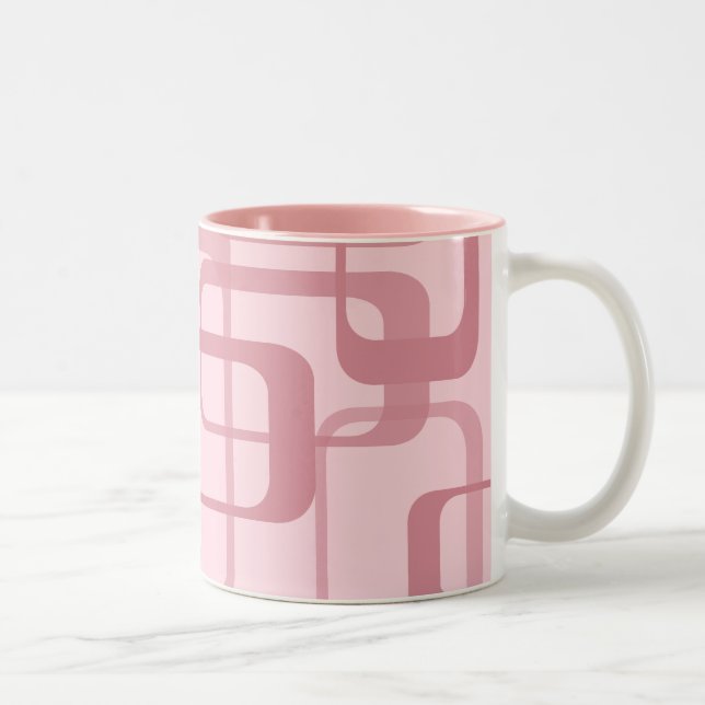 Pink Retro 60er Jahre Abstraktes Muster Zweifarbige Tasse (Rechts)
