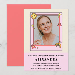 Pink Retro 70er Groovy Foto 42. Geburtstag Einladung