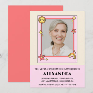 Pink Retro 70er Groovy Foto 78. Geburtstag Einladung