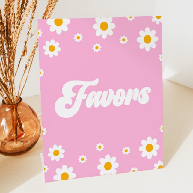 Pink Retro 70's Favors Table Party Sign Sockelschild (Von Creator hochgeladen)