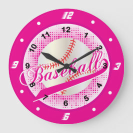 Pink-Retro Baseball-Art Große Wanduhr