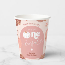 Pink Retro Boho Pumpkin 1st Birthday Paper Cup Pappbecher