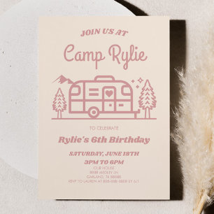 Pink Retro Camper Camp Out Camping Geburtstagspart Einladung