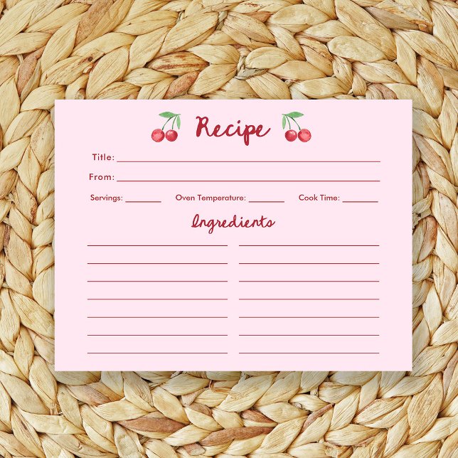 Pink Retro Cherries | Brautparty-Rezept-Karte (Von Creator hochgeladen)