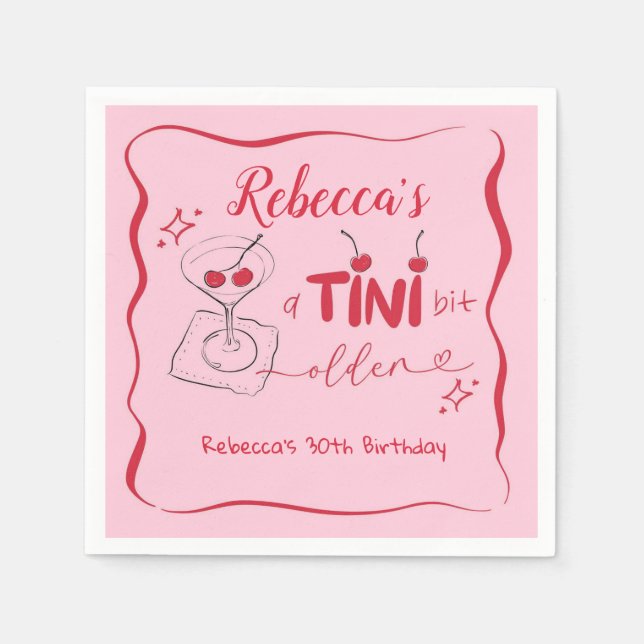 Pink Retro Cherry Tini Bit Älteres Papier Napkin Serviette (Vorderseite)