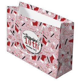 Pink Retro Christmas Peppermint Birthday Große Geschenktüte