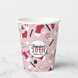 Pink Retro Christmas Peppermint Birthday Pappbecher