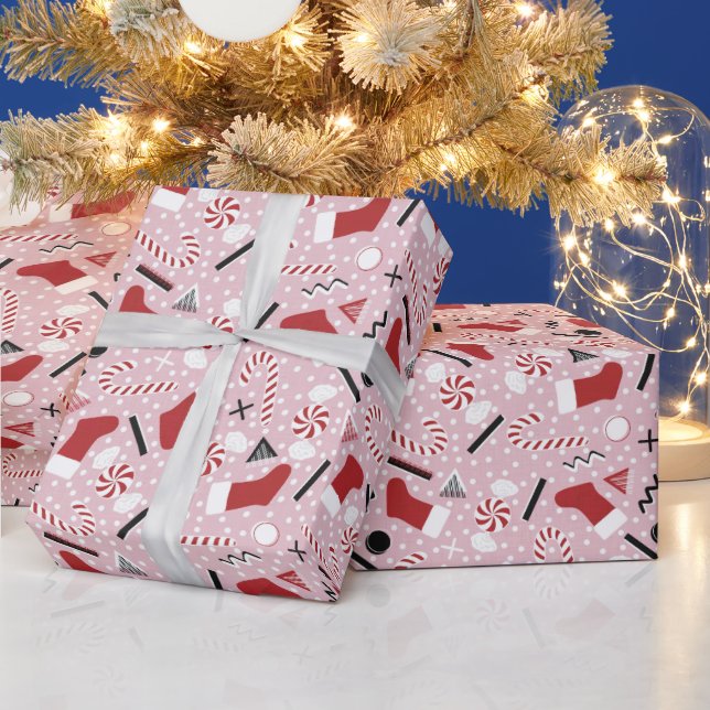 Pink Retro Christmas Peppermint Geschenkpapier (Feiertage)