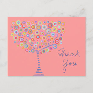 Pink Retro Circle Tree Danke Taufe Postkarte