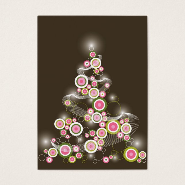 Pink Retro Circles Weihnachtsbaum Mini Einladung (Vorderseite)