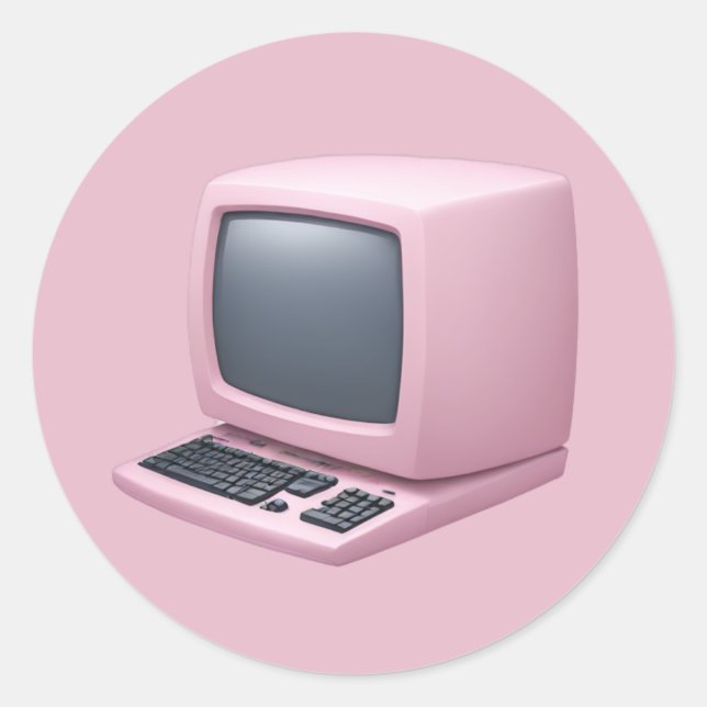 Pink Retro Computer Emoji Runder Aufkleber (Vorderseite)