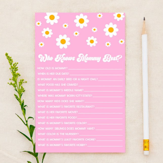 Pink Retro Daisy, der Mommy Baby Shower Game kennt Briefpapier (Von Creator hochgeladen)