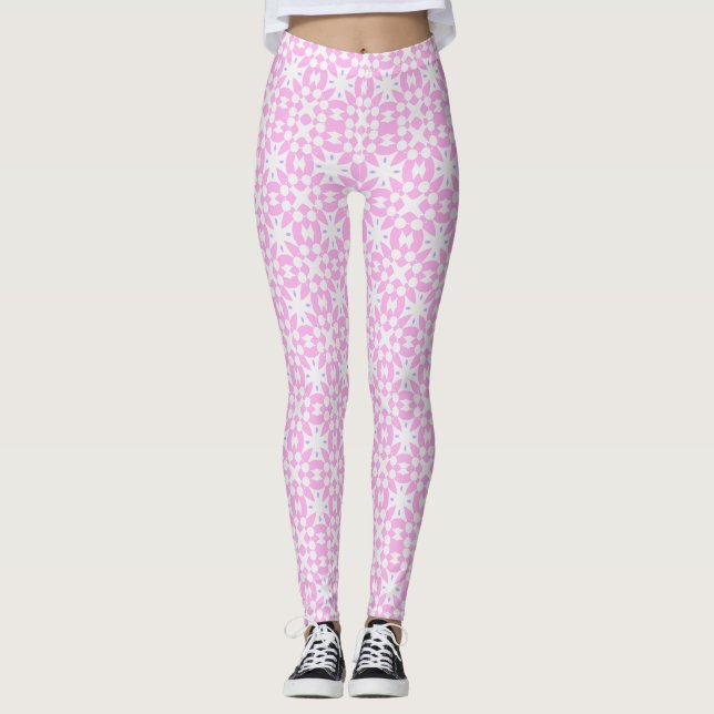Pink Retro Daisy Pattern Leggings (Vorderseite)