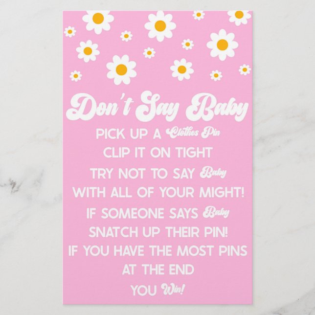 Pink Retro Daisy Say Baby Shower Game Briefpapier (Vorderseite)