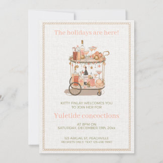 Pink retro drinks cart cocktail party invitation dankeskarte