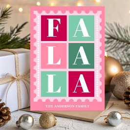 Pink Retro Fa La La Christmas Postage Stamp Feiertagskarte