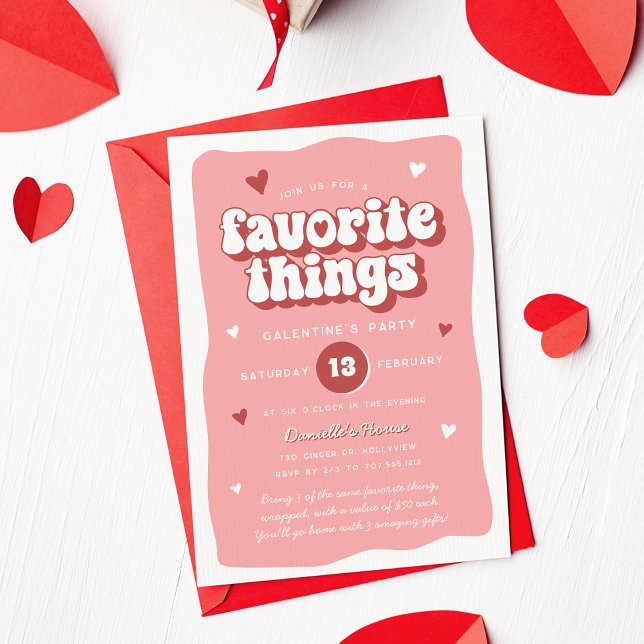 Pink Retro Favorite Things Galentine’s Day Party Einladung (Von Creator hochgeladen)