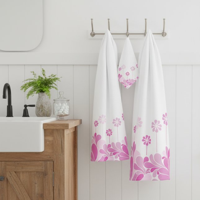 Pink Retro Floral Bloom Badhandtuch Set (Von Creator hochgeladen)