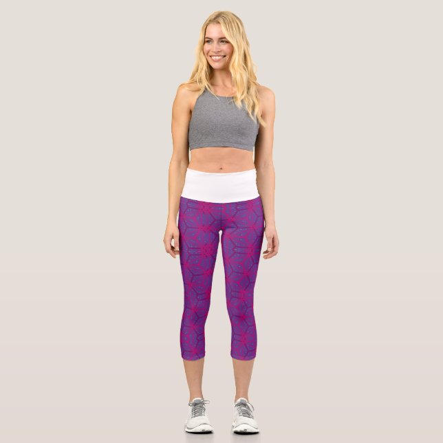 Pink retro geometric pattern  capri leggings (Vorderseite)