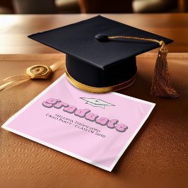 Pink Retro Graduation Party Custom Cocktail Serviette