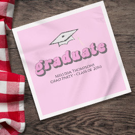 Pink Retro Graduation Party Custom Luncheon Serviette