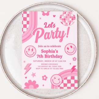 Pink Retro Groovy Geburtstagsparty Einladung