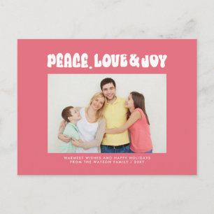 Pink Retro Groovy Peace Liebe Joy Foto Feiertagspostkarte
