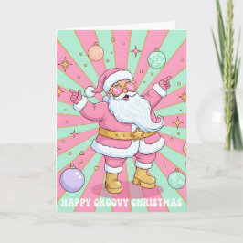 Pink Retro Groovy Santa Claus Merry Christmas Feiertagskarte