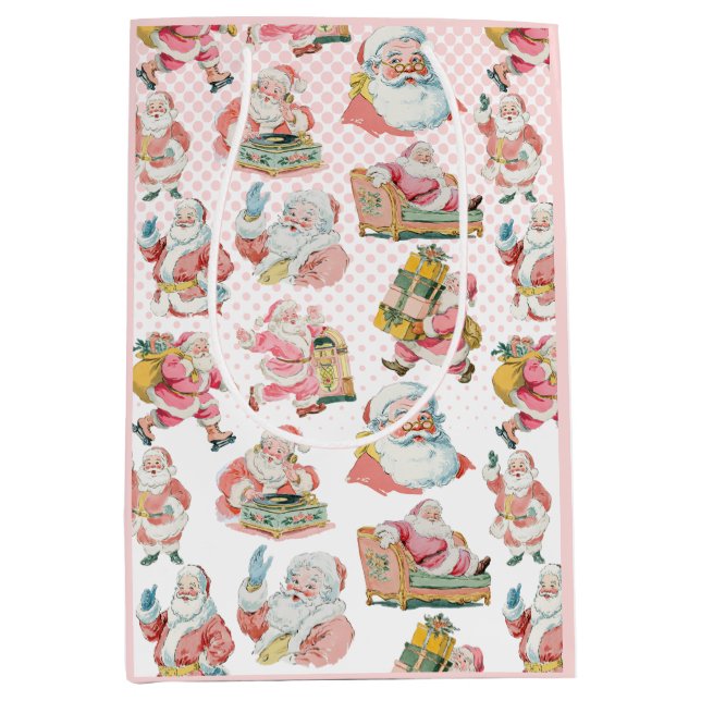 Pink Retro Groovy Weihnachten Mittlere Geschenktüte (Vorderseite)
