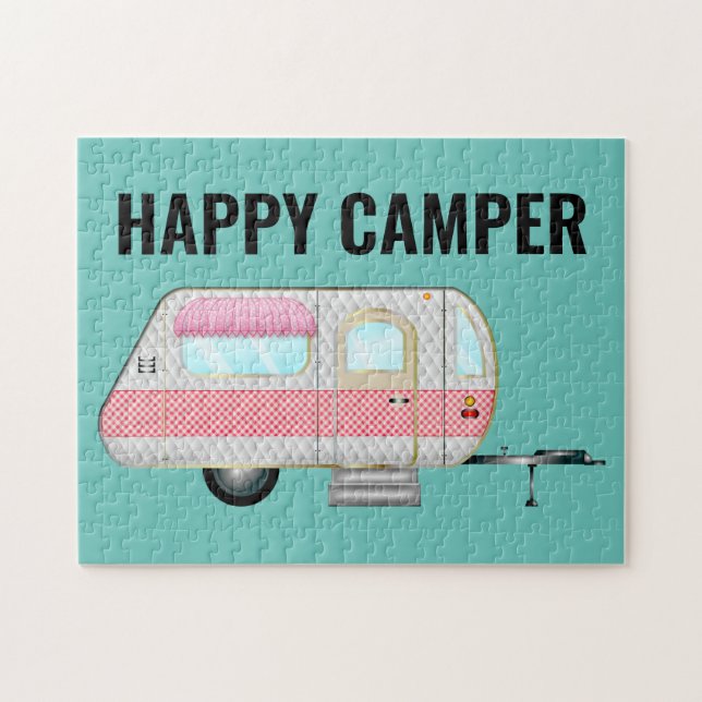 PINK RETRO HAPPY CAMPER JIGSAW PUZZLE (Horizontal)